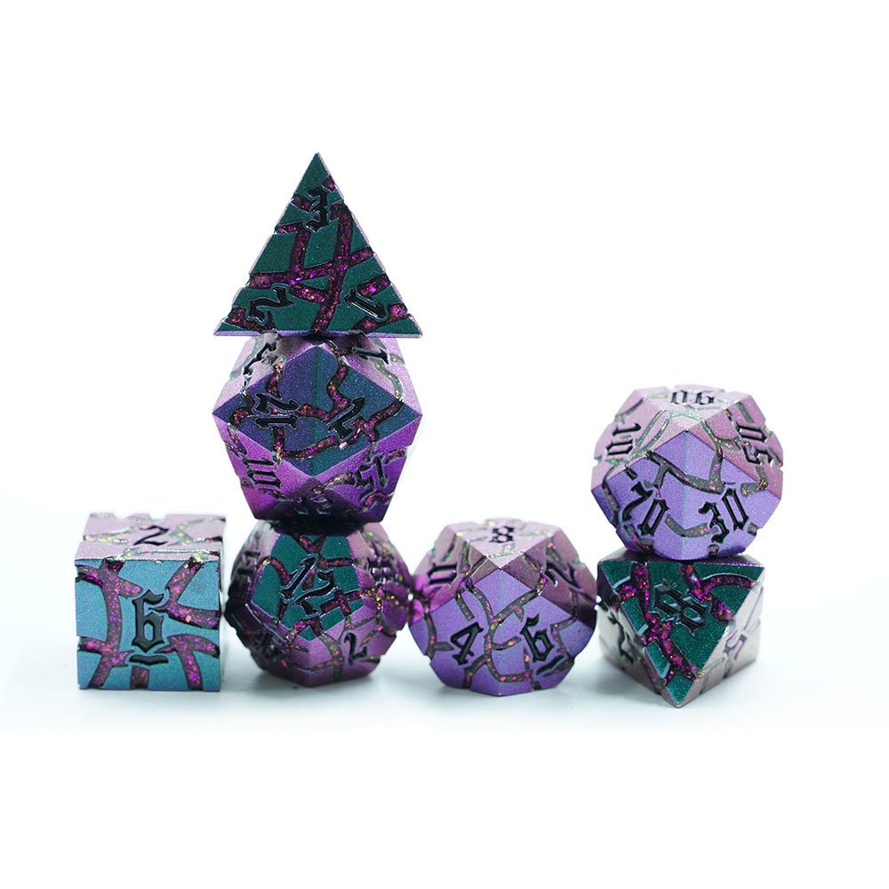 Dice Game Blue Mica Glitter Sharp Edge Cracked Style Metal Dice Set With Black Number
