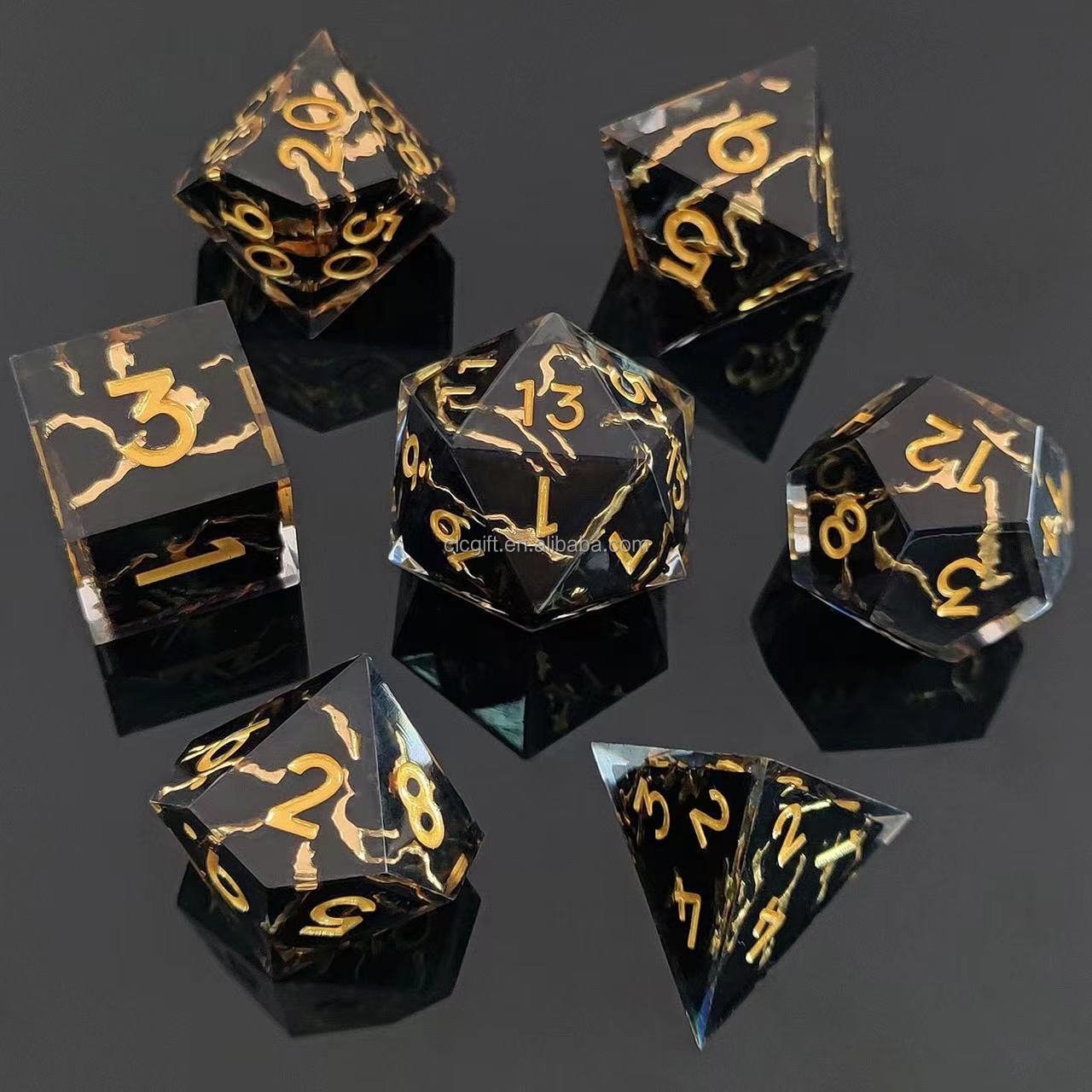 Resin Sharp Edge DND Dice Set, 7PCS D and D Dice Role Playing Dice for Dungeons and Dragons RPG Tabletop Game,