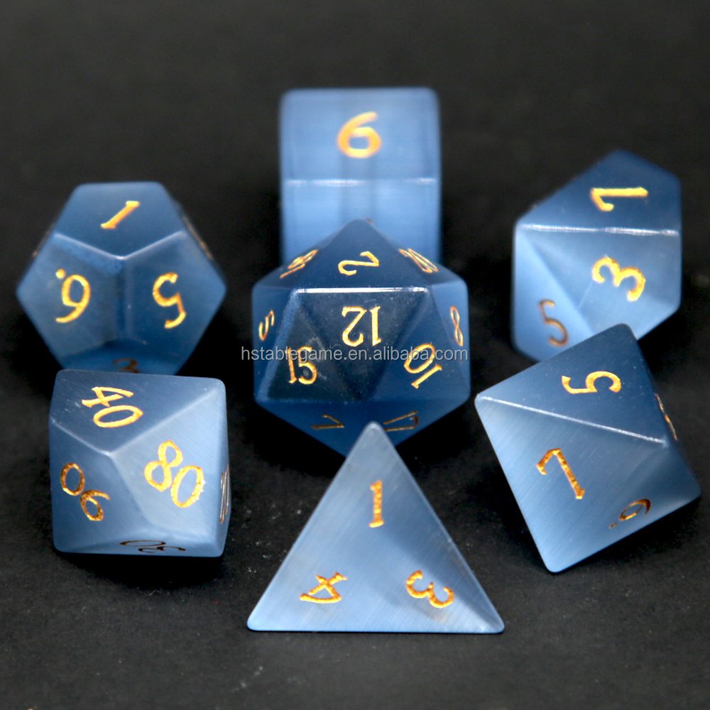 HS Gray Cats Eye Stone Dice Dungeons And Dragons Dice Set For Dnd Rpg
