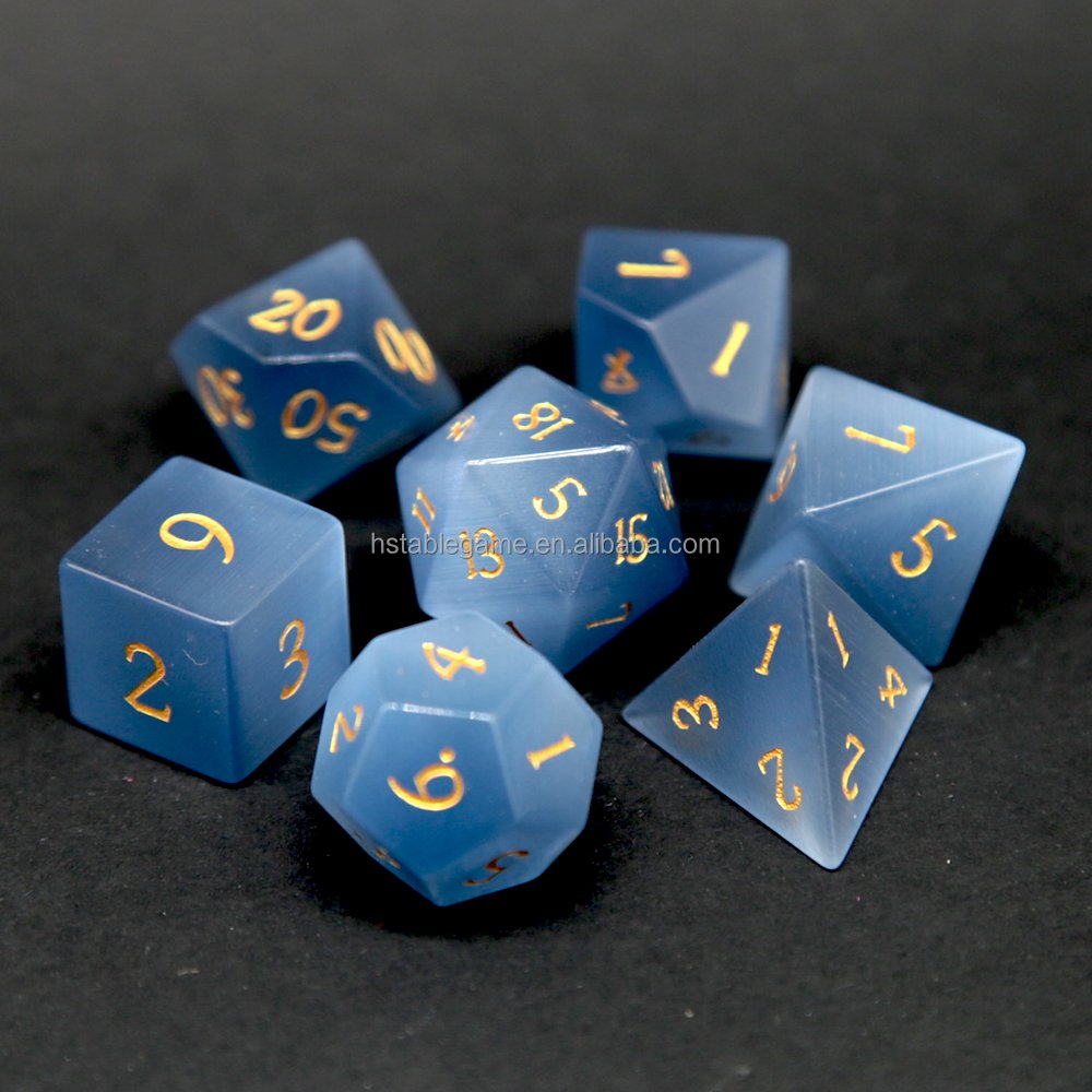 HS Gray Cats Eye Stone Dice Dungeons And Dragons Dice Set For Dnd Rpg
