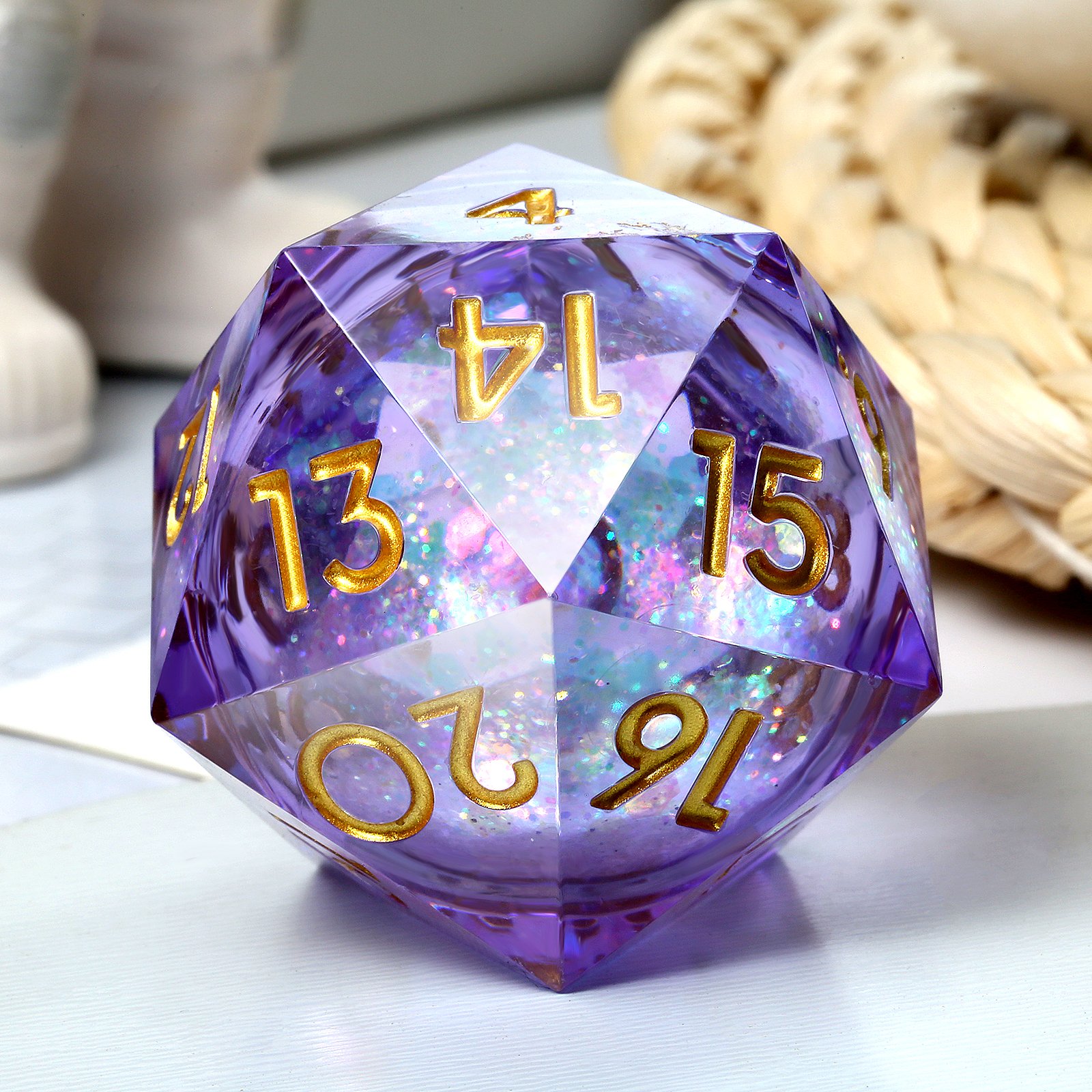 Liquid Core Roll D20 Spindown Dice Large 33mm Single Dragon Eye 20 Sided Dice Set D20 Countdown Dice Resin Purple