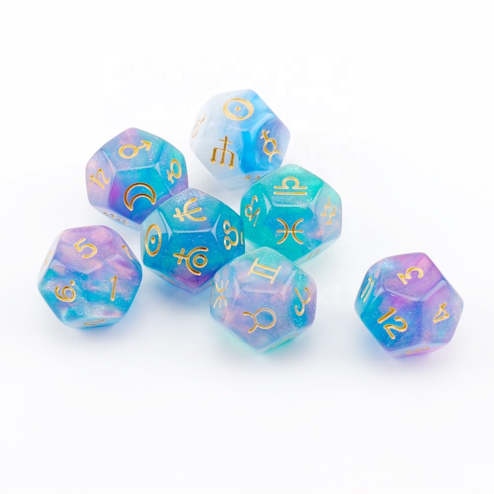 3Pcs D12 18mm Glitter Astrologie Dice Set Resin Tarot Card Astrology Dice Constellation Divination dnd dice set bulk