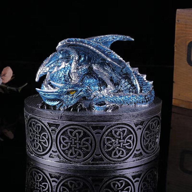 Medieval Fantasy Retro Dice Storage Box Mythical Dragon Lid Treasure Box Resin DND Container with Custom Logo