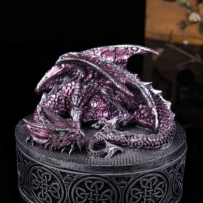 Medieval Fantasy Retro Dice Storage Box Mythical Dragon Lid Treasure Box Resin DND Container with Custom Logo
