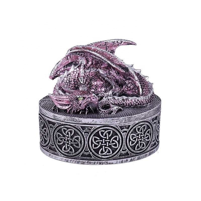 Medieval Fantasy Retro Dice Storage Box Mythical Dragon Lid Treasure Box Resin DND Container with Custom Logo