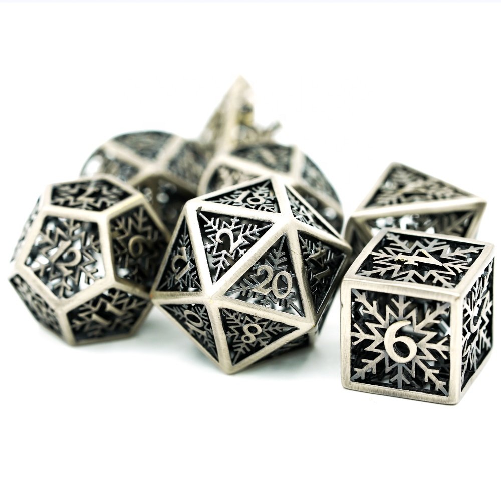 Udixi RPG Polyhedral Hollow Snowflake Metal 7PCS Board or Card Games dungeons and dragons Dice Set
