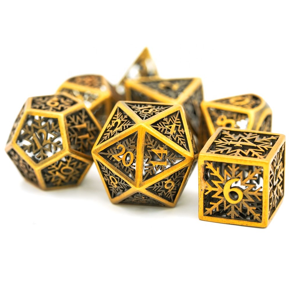 Udixi RPG Polyhedral Hollow Snowflake Metal 7PCS Board or Card Games dungeons and dragons Dice Set