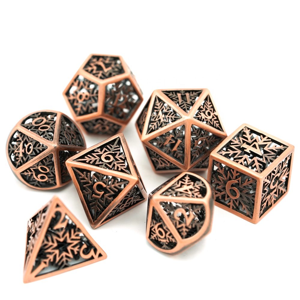 Udixi RPG Polyhedral Hollow Snowflake Metal 7PCS Board or Card Games dungeons and dragons Dice Set