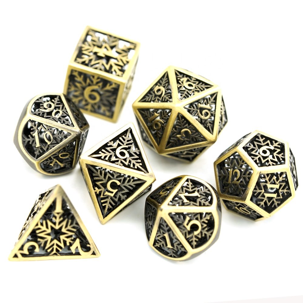 Udixi RPG Polyhedral Hollow Snowflake Metal 7PCS Board or Card Games dungeons and dragons Dice Set