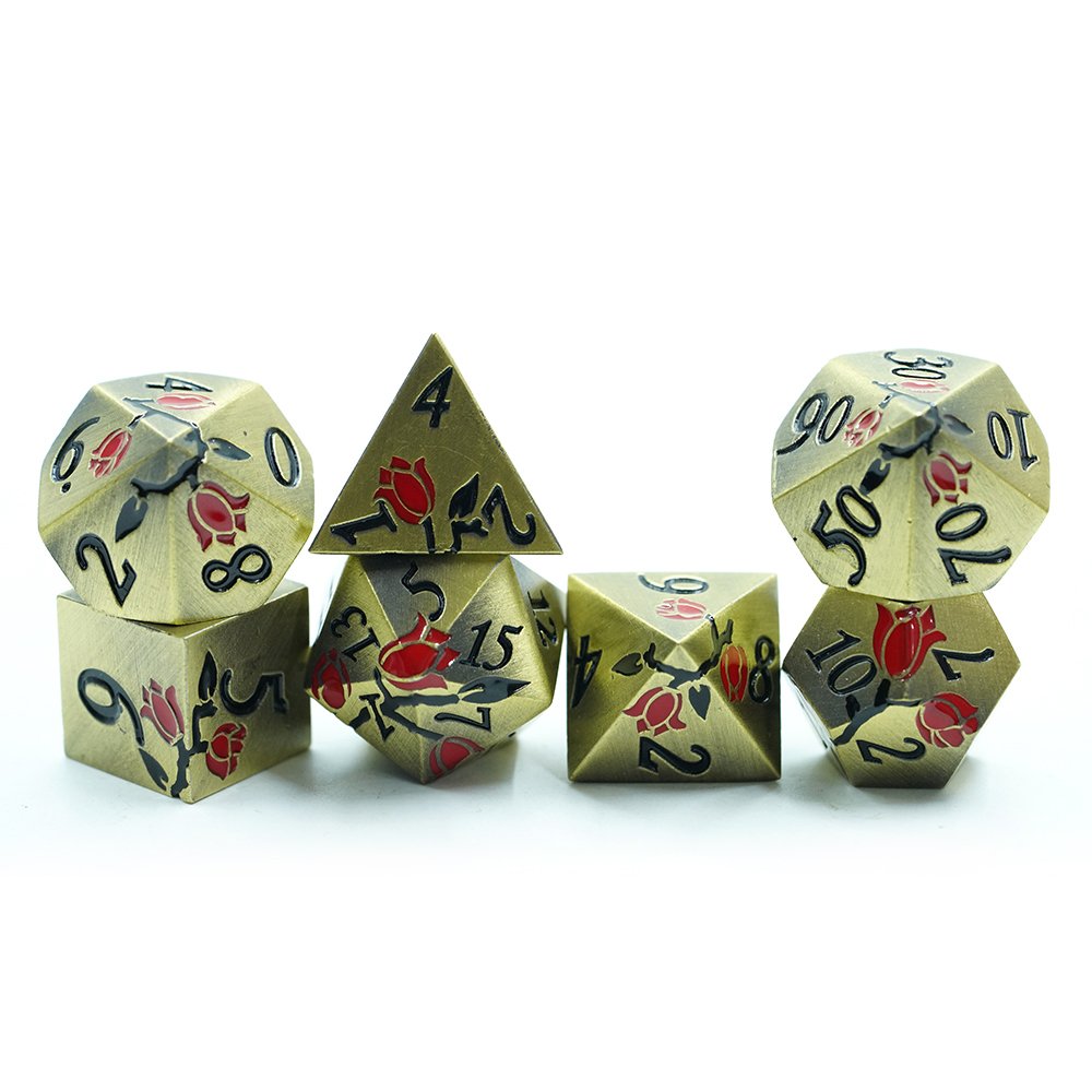 Hot Sale Polyhedral Three Color Rose Dnd Rpg Soild Metal Zinc alloy Dice Set For Dnd Gamer