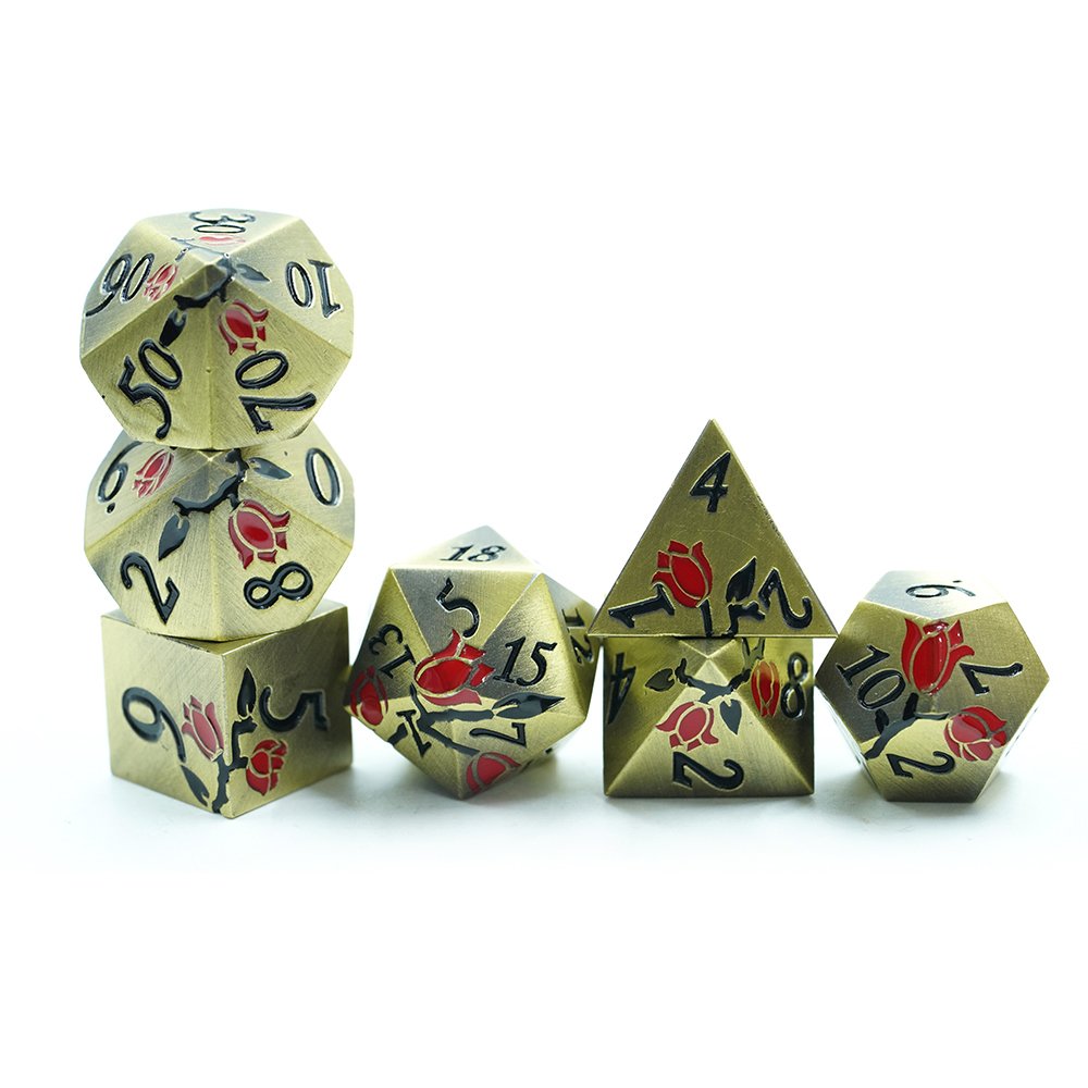 Hot Sale Polyhedral Three Color Rose Dnd Rpg Soild Metal Zinc alloy Dice Set For Dnd Gamer