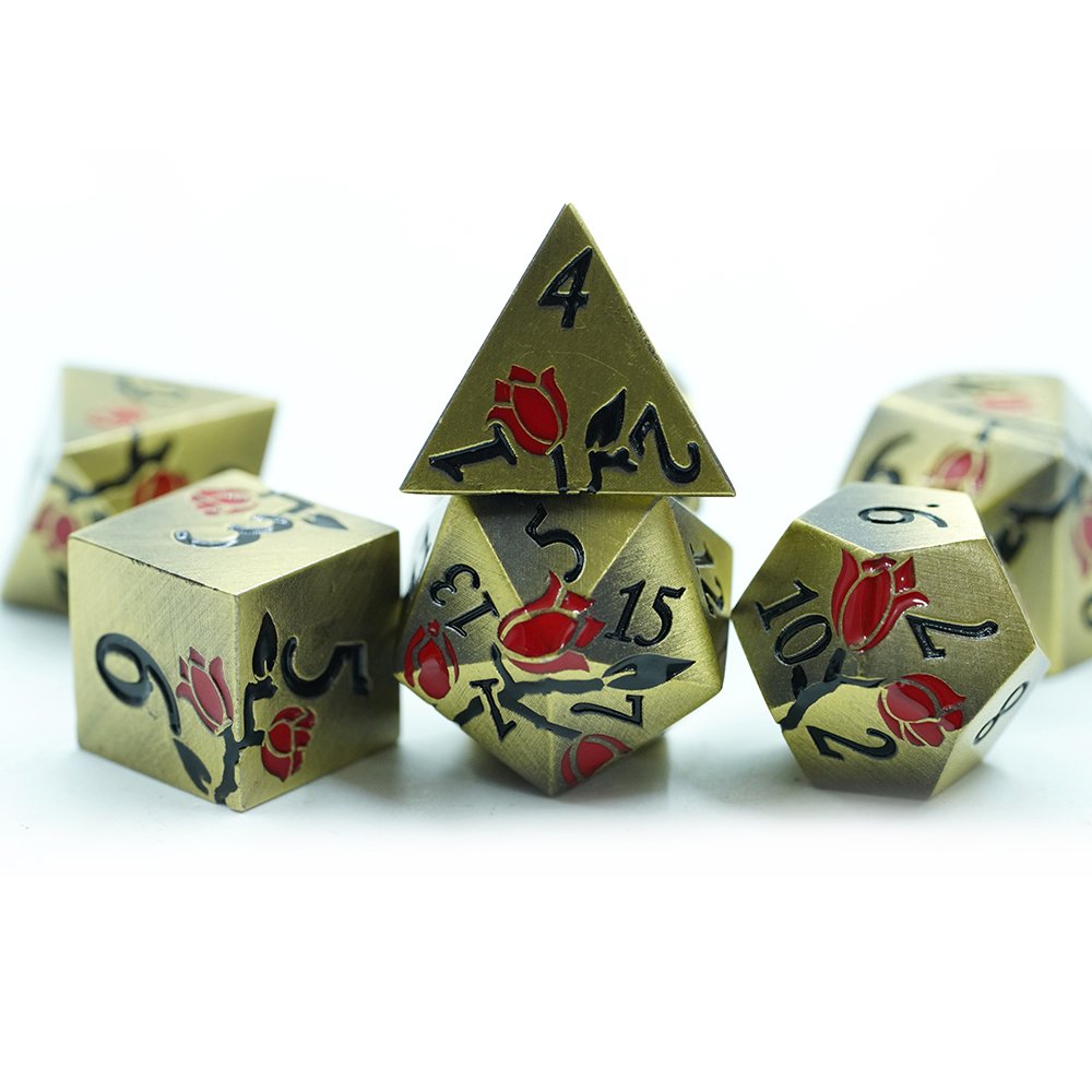Hot Sale Polyhedral Three Color Rose Dnd Rpg Soild Metal Zinc alloy Dice Set For Dnd Gamer