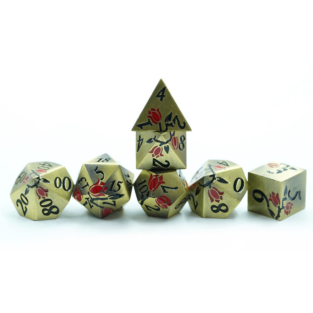 Hot Sale Polyhedral Three Color Rose Dnd Rpg Soild Metal Zinc alloy Dice Set For Dnd Gamer