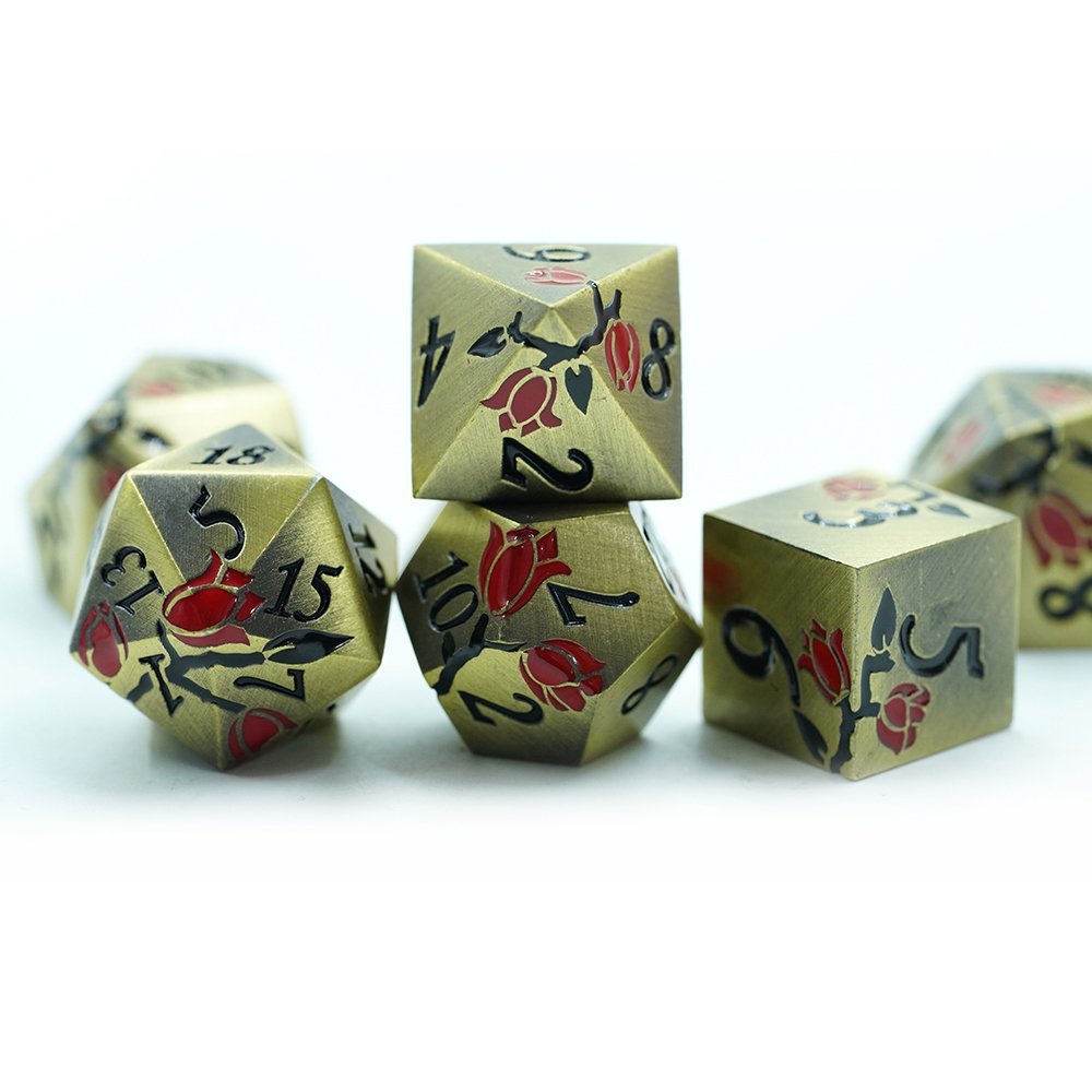 Hot Sale Polyhedral Three Color Rose Dnd Rpg Soild Metal Zinc alloy Dice Set For Dnd Gamer