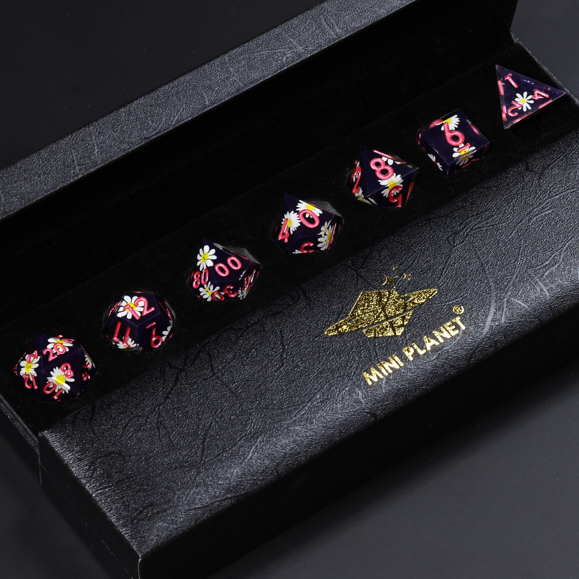 MINI PLANET Layered Stickers Flowers DND Dice Set 7pcs Wholesale Custom Resin Dice For TRPG Board Game Handmade Polyhedral Dice
