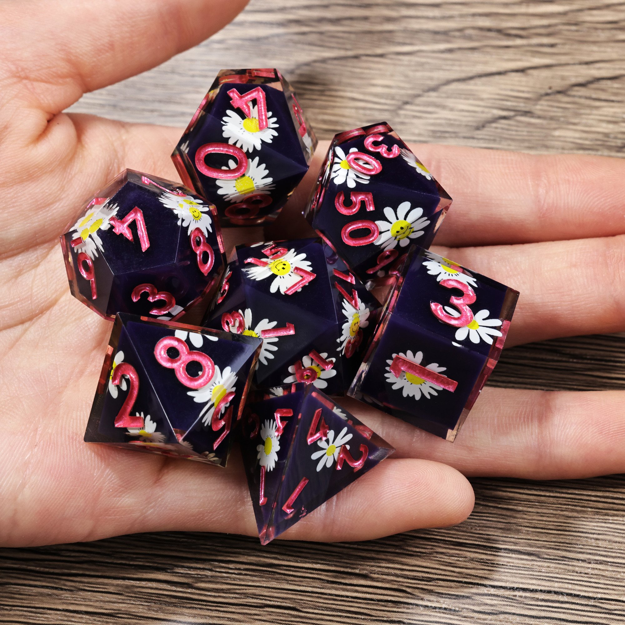 MINI PLANET Layered Stickers Flowers DND Dice Set 7pcs Wholesale Custom Resin Dice For TRPG Board Game Handmade Polyhedral Dice