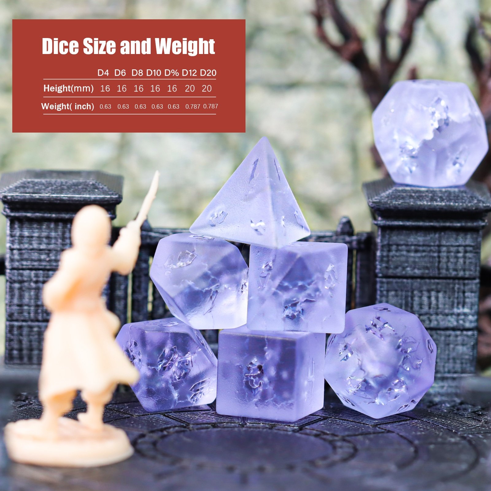 Factory Wholesale Custom Logo DND Light Purple Matte Cracked Glass Dice Set for Dungeons and Dragons RPG