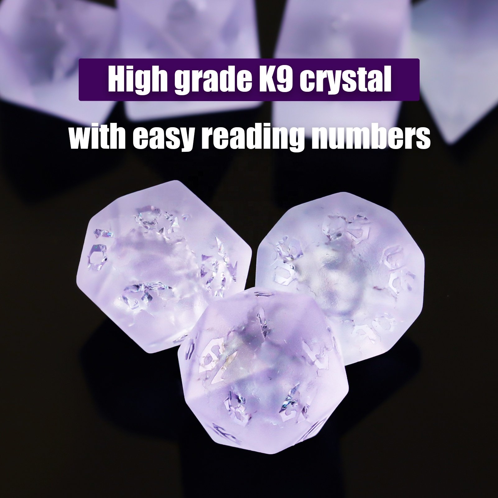 Factory Wholesale Custom Logo DND Light Purple Matte Cracked Glass Dice Set for Dungeons and Dragons RPG