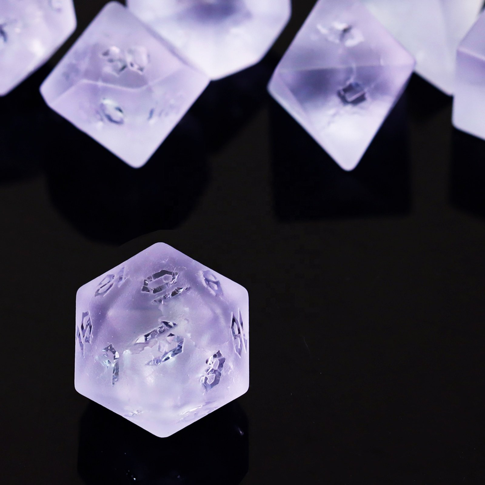 Factory Wholesale Custom Logo DND Light Purple Matte Cracked Glass Dice Set for Dungeons and Dragons RPG