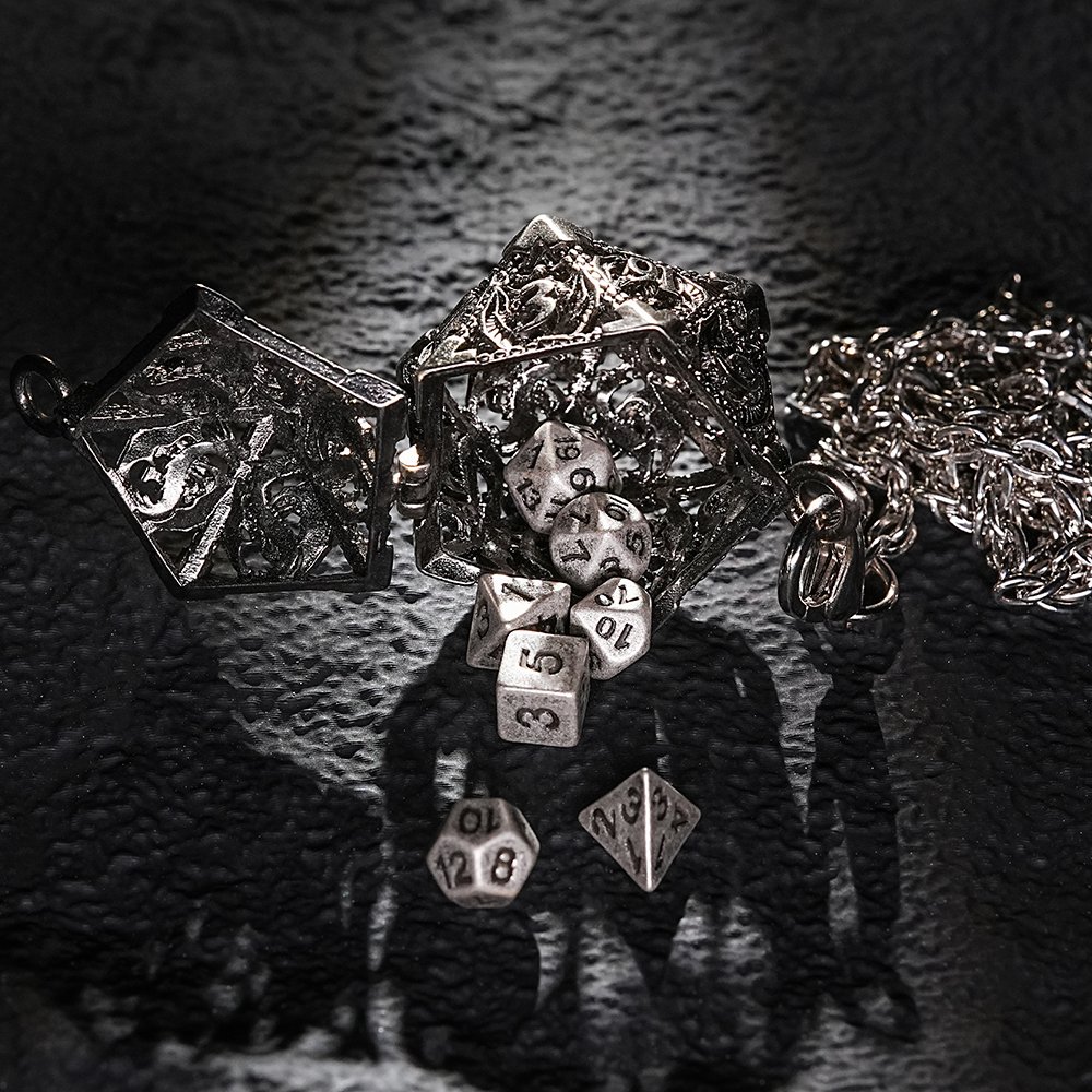 Mini Dice 7 Polyhedral Metal Dice for Tabletop and Role-Playing Games Rolled Pearl Silver