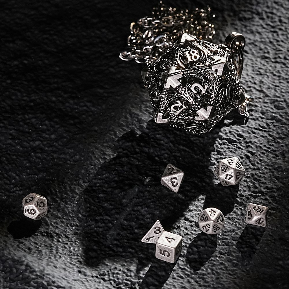 Mini Dice 7 Polyhedral Metal Dice for Tabletop and Role-Playing Games Rolled Pearl Silver
