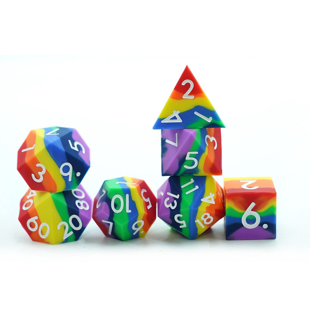 Wholesale Dice Set Custom Dnd Silicone Rubber Dice Sharp Edge D&d Dice For Rpg Table Games Rainbow
