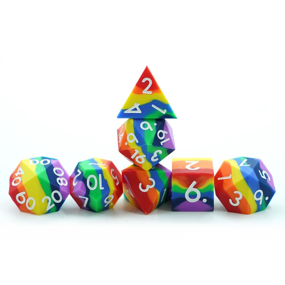 Wholesale Dice Set Custom Dnd Silicone Rubber Dice Sharp Edge D&d Dice For Rpg Table Games Rainbow