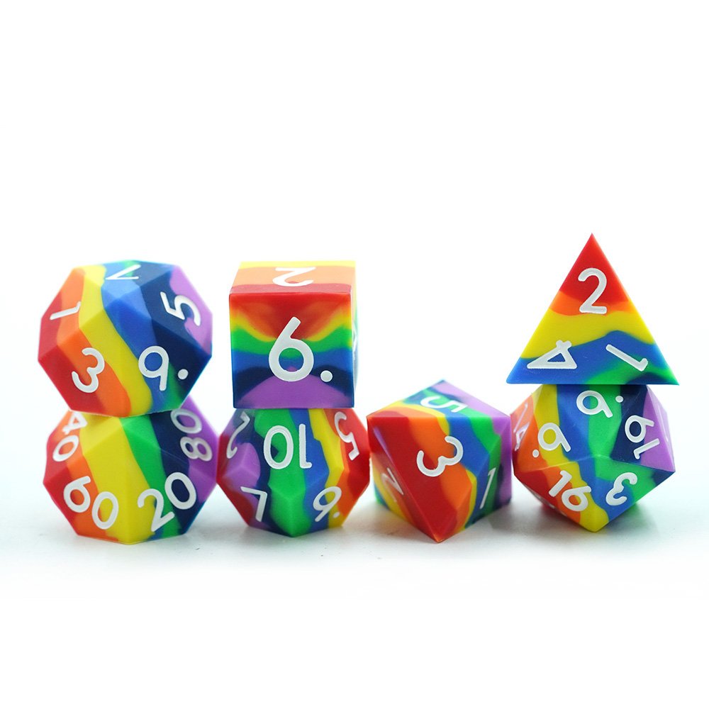 Wholesale Dice Set Custom Dnd Silicone Rubber Dice Sharp Edge D&d Dice For Rpg Table Games Rainbow