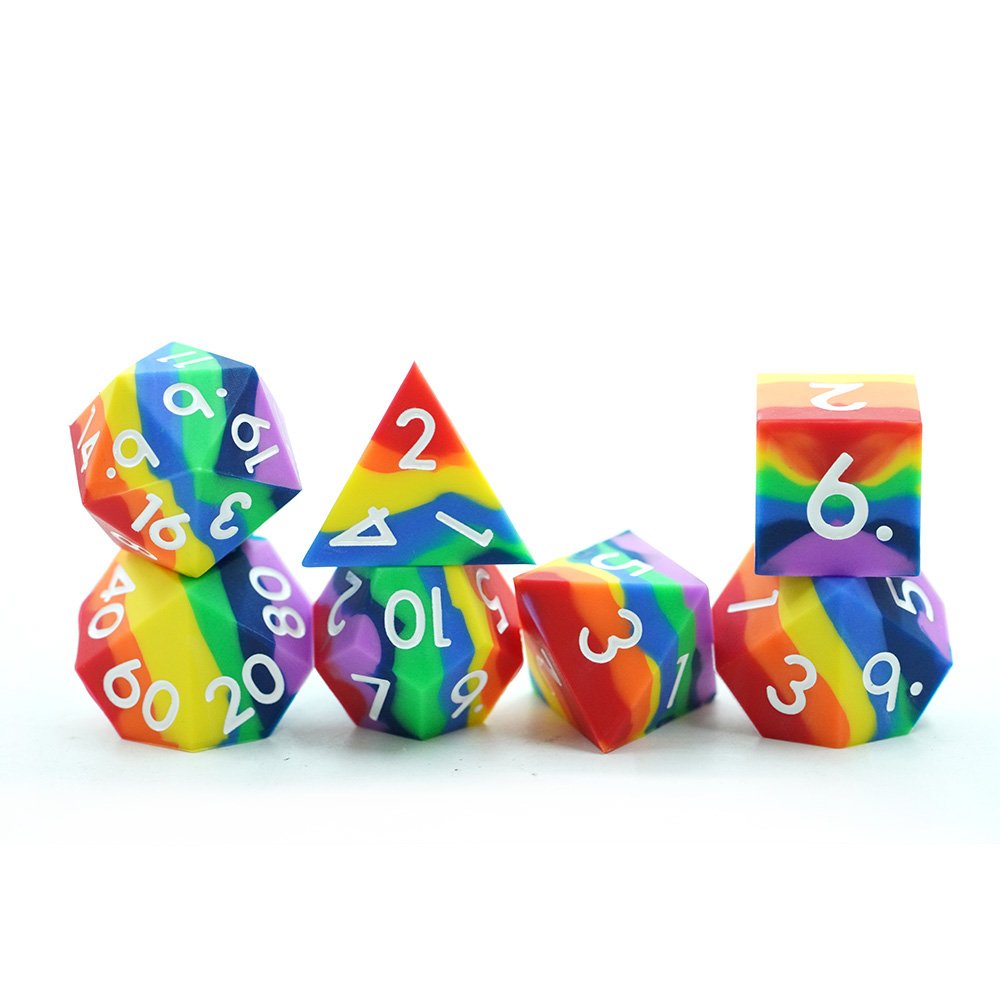 Wholesale Dice Set Custom Dnd Silicone Rubber Dice Sharp Edge D&d Dice For Rpg Table Games Rainbow