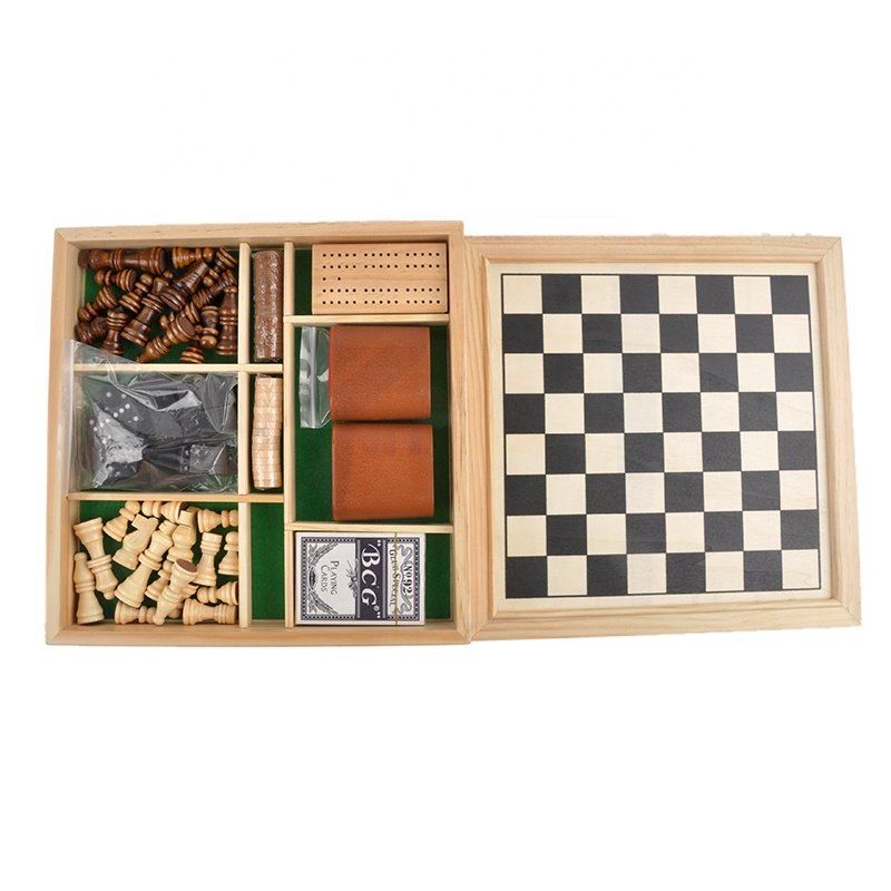 Folding Board Wooden Checkers &Backgammon 6 in 1 Chess Set Board Game Wooden Chess