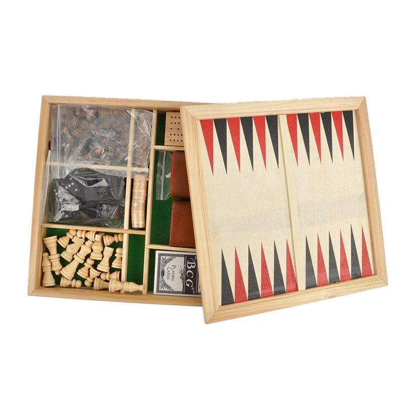 Folding Board Wooden Checkers &Backgammon 6 in 1 Chess Set Board Game Wooden Chess