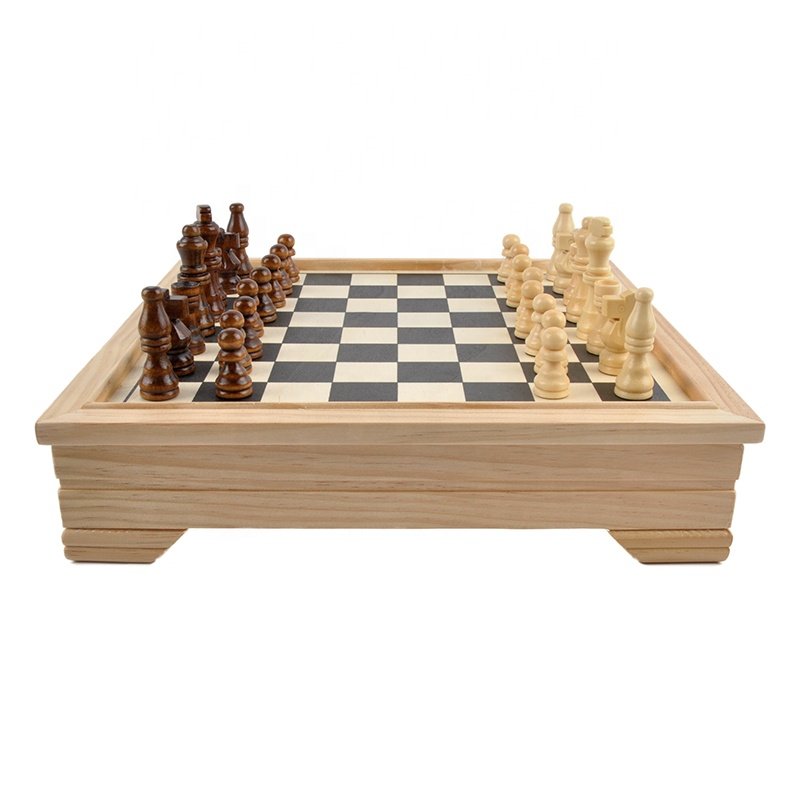 Folding Board Wooden Checkers &Backgammon 6 in 1 Chess Set Board Game Wooden Chess