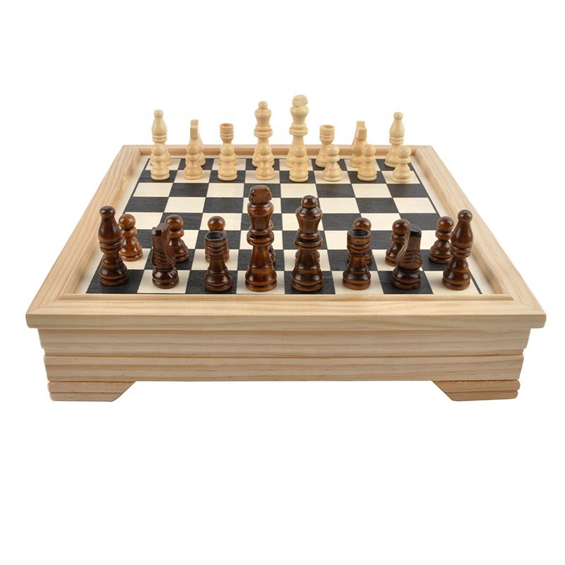 Folding Board Wooden Checkers &Backgammon 6 in 1 Chess Set Board Game Wooden Chess