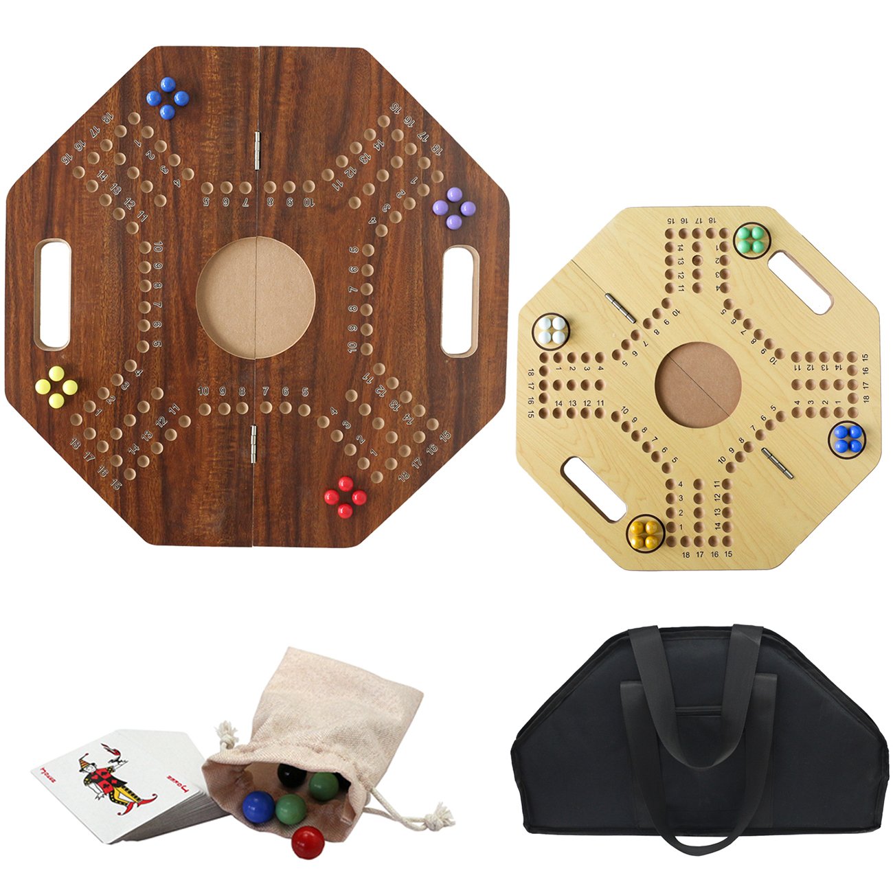 21" Original Classic Board Game Marble Game Double Sided Painted 2 to 6 Player Wooden for Parties Foldable Game Set