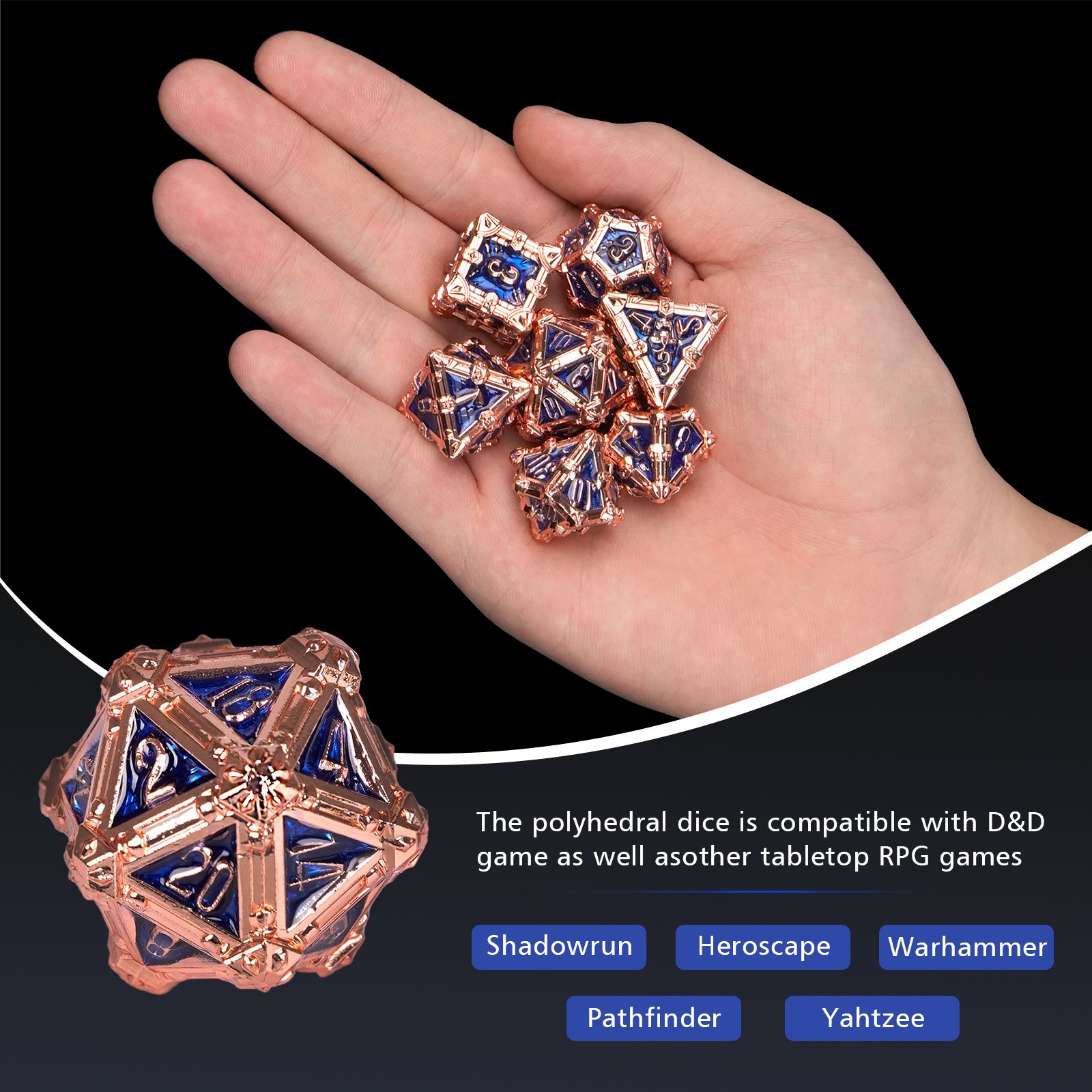 DND Dragon Skeleton Metal Polyhedral Bone Dice Set D&D RPG Suitable for Dungeons and Dragons Role Playing Games