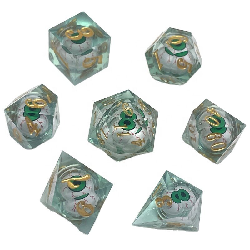 liquid core dice set Polyhedral Custom Logo RPG Dragon and Dungeon Resin Sharp Eye Dice
