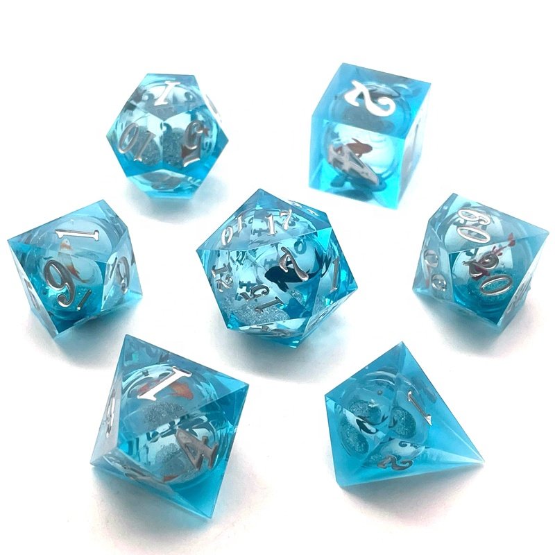 liquid core dice set Polyhedral Custom Logo RPG Dragon and Dungeon Resin Sharp Eye Dice