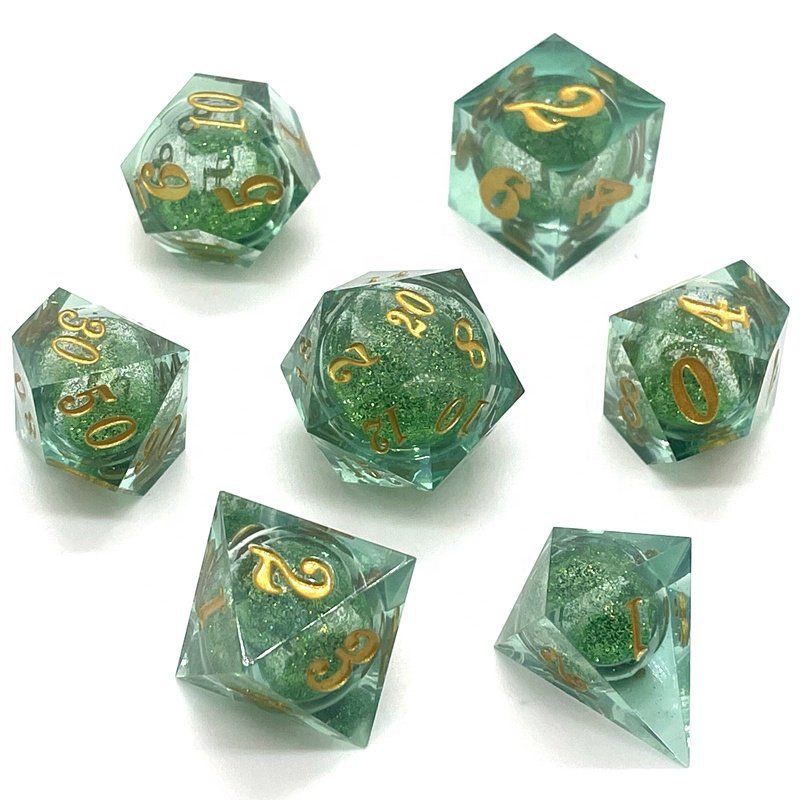 liquid core dice set Polyhedral Custom Logo RPG Dragon and Dungeon Resin Sharp Eye Dice