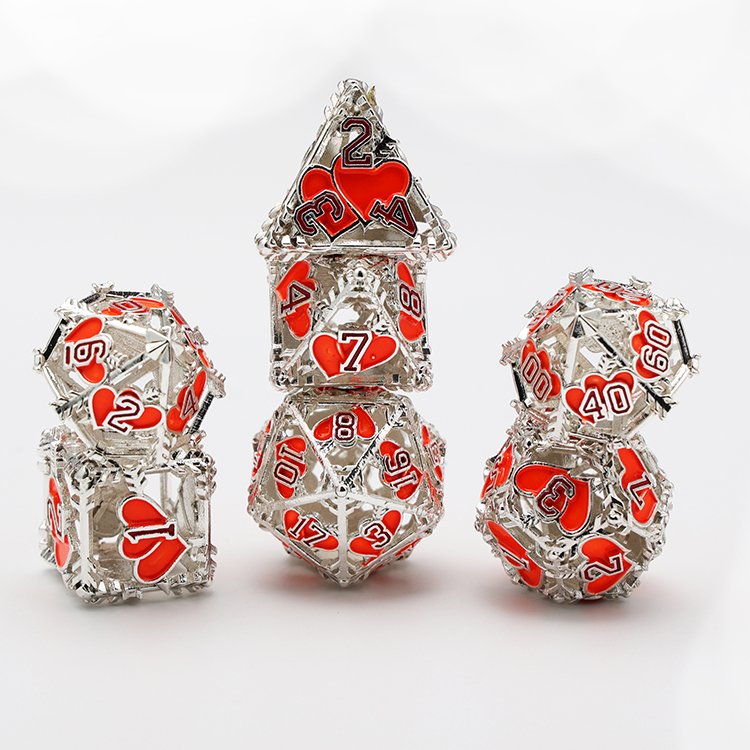 Wholesale 7PCS Dungeons And Dragons Board Game Hollow Metal Heart Dice Set