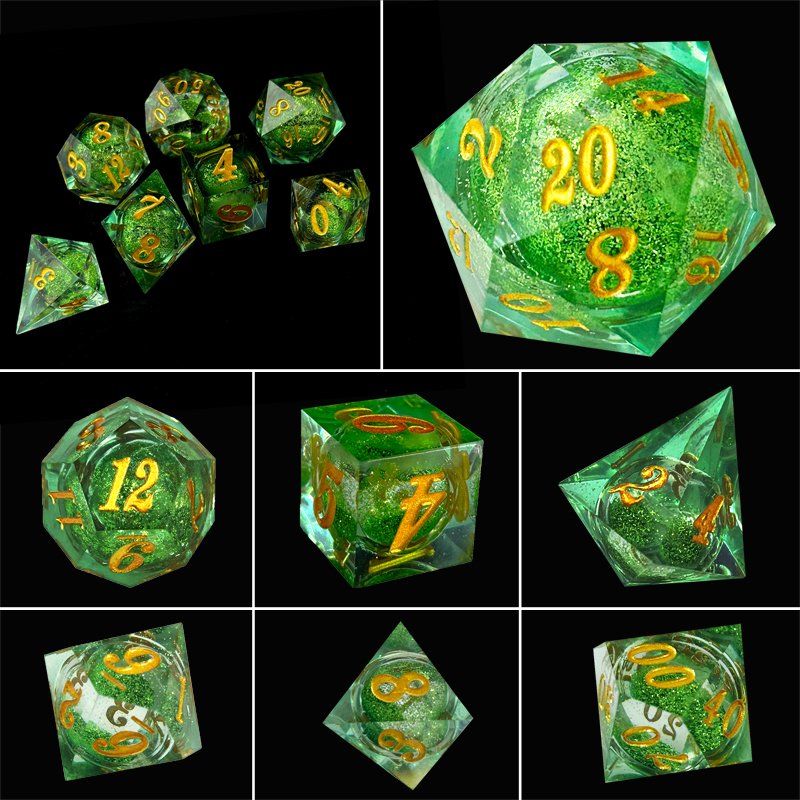 Custom Logo Polyhedral Resin Dice Set with Liquid Core for DND RPG Dragon and Dungeon Sharp Edge
