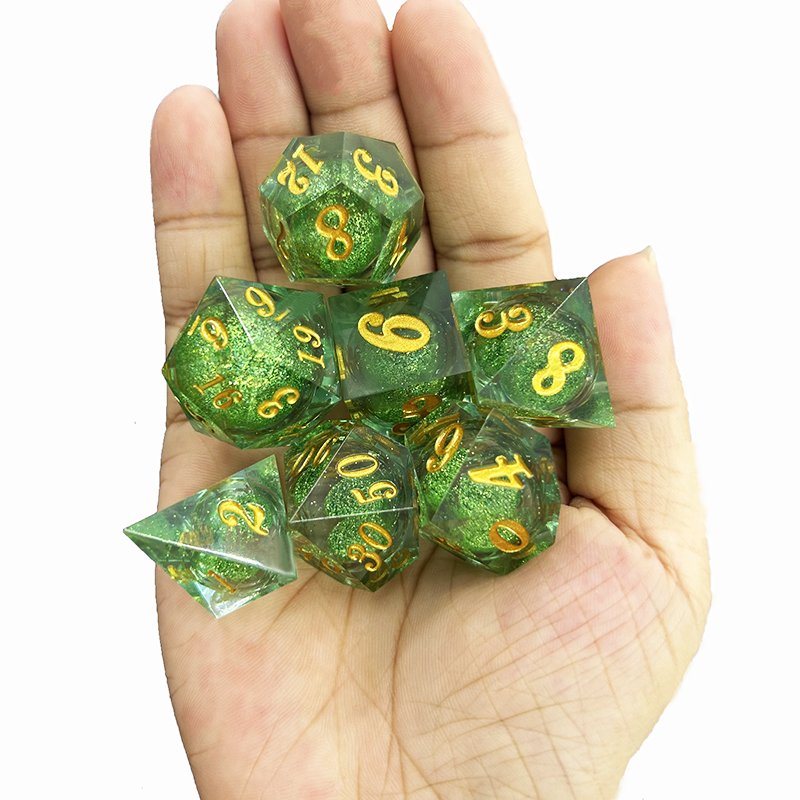 Custom Logo Polyhedral Resin Dice Set with Liquid Core for DND RPG Dragon and Dungeon Sharp Edge