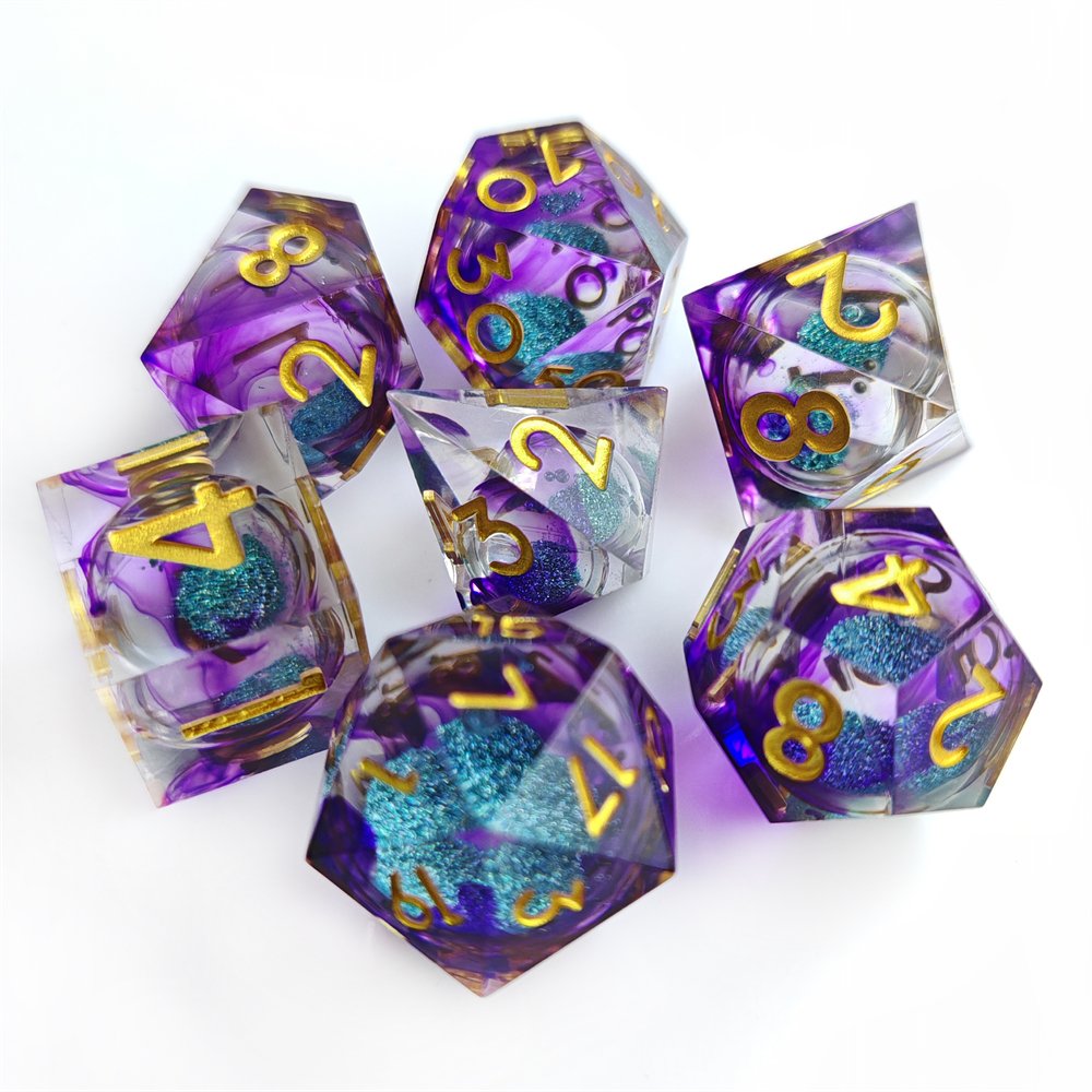 Blue Quicksand Liquid Core DND Dice Set Polyhedral Resin DND Dice For RPG Dungeons & Dragons Desktop Game Dice Custom