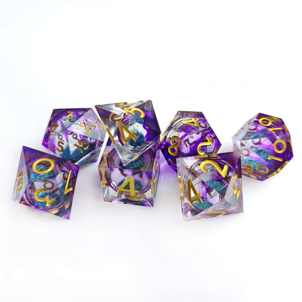 Blue Quicksand Liquid Core DND Dice Set Polyhedral Resin DND Dice For RPG Dungeons & Dragons Desktop Game Dice Custom