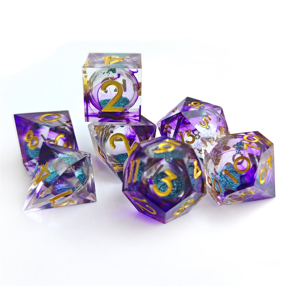 Blue Quicksand Liquid Core DND Dice Set Polyhedral Resin DND Dice For RPG Dungeons & Dragons Desktop Game Dice Custom