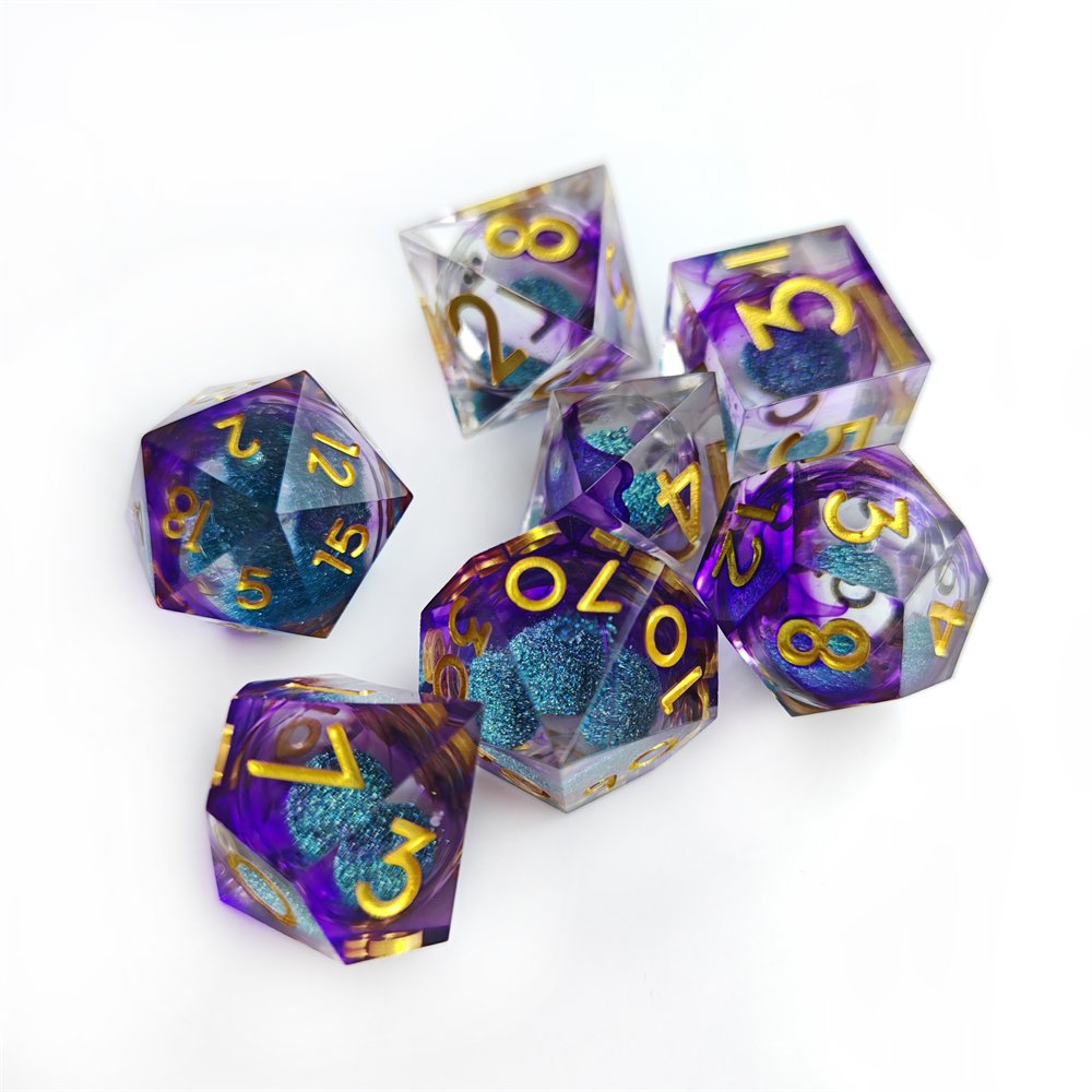 Blue Quicksand Liquid Core DND Dice Set Polyhedral Resin DND Dice For RPG Dungeons & Dragons Desktop Game Dice Custom