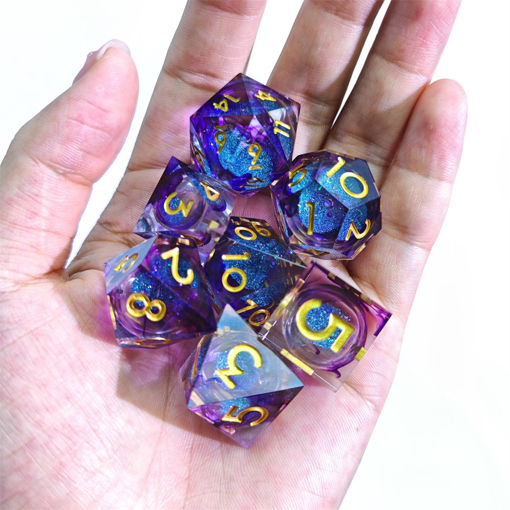 Blue Quicksand Liquid Core DND Dice Set Polyhedral Resin DND Dice For RPG Dungeons & Dragons Desktop Game Dice Custom