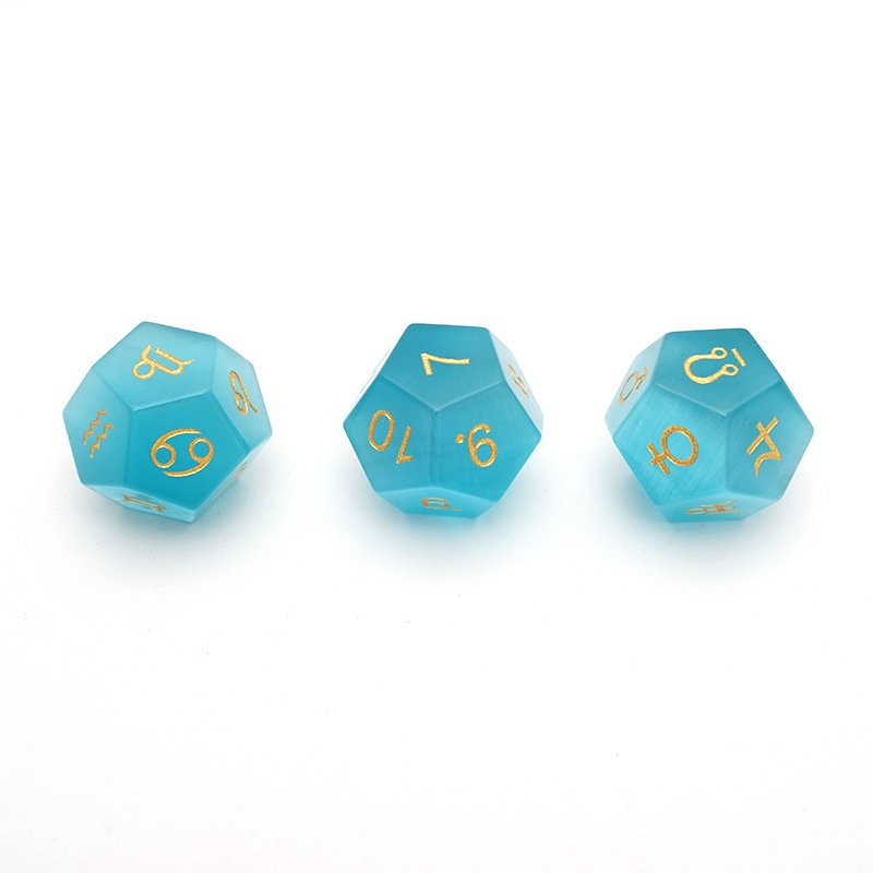 High Quality 3Pcs Blue Cat's Eye Astrology Dice 12 Constellation Divination Dice Astrology Zodiac Signs Role Playing Game Dice