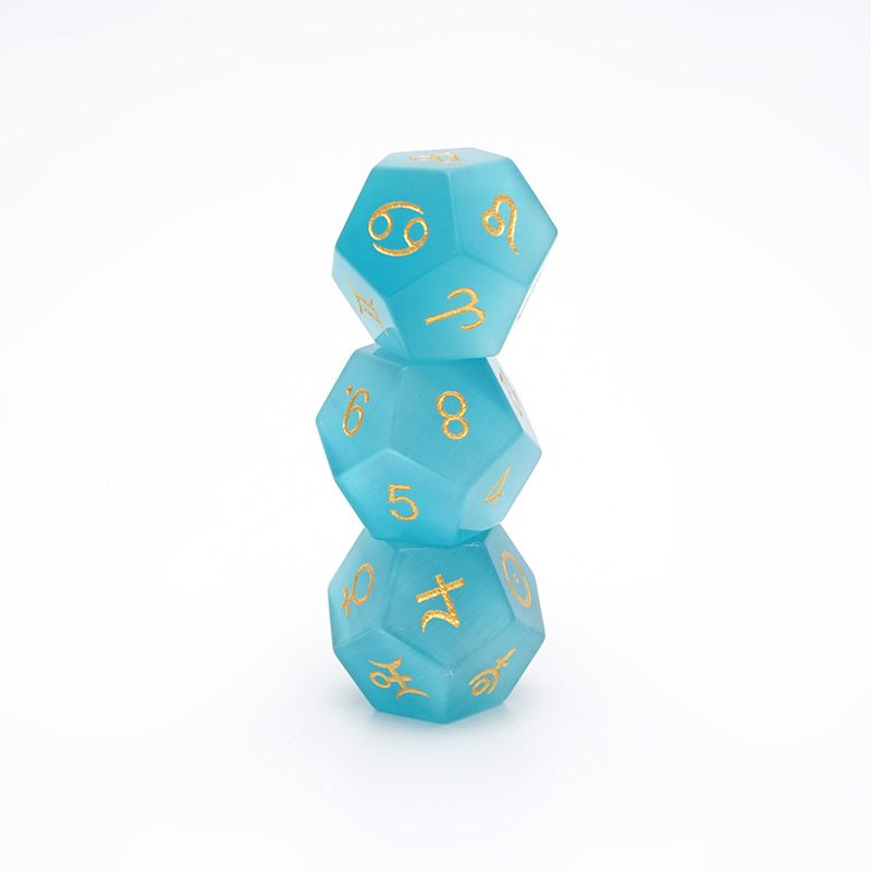 High Quality 3Pcs Blue Cat's Eye Astrology Dice 12 Constellation Divination Dice Astrology Zodiac Signs Role Playing Game Dice