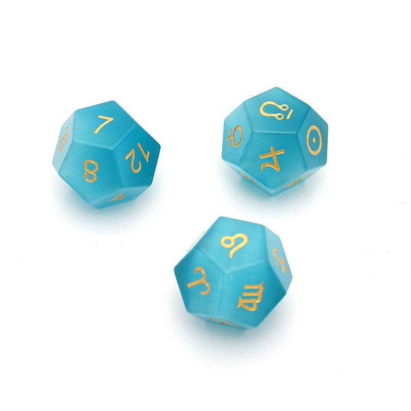 High Quality 3Pcs Blue Cat's Eye Astrology Dice 12 Constellation Divination Dice Astrology Zodiac Signs Role Playing Game Dice