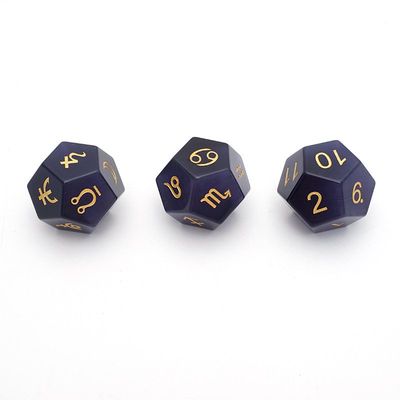 High Quality 3Pcs Blue Cat's Eye Astrology Dice 12 Constellation Divination Dice Astrology Zodiac Signs Role Playing Game Dice